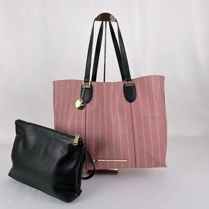 Steve Madden Large Logo Pebbled Leather Pink Tote Bag with Black Envelope Bag